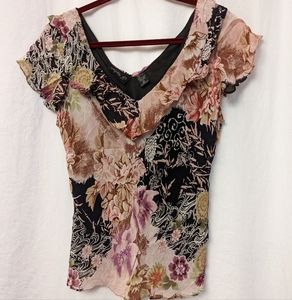 2 Piece Set Lola P Floral Blouse/Skirt Set With Sequins